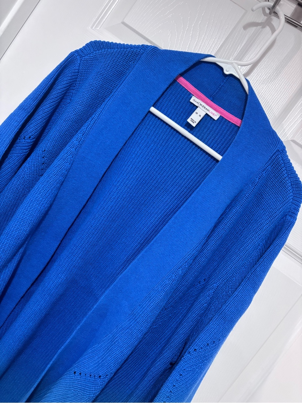 ISAAC MIZRAHI NIP Marine Blue Open Front Cotton Blend Cardigan Sweater